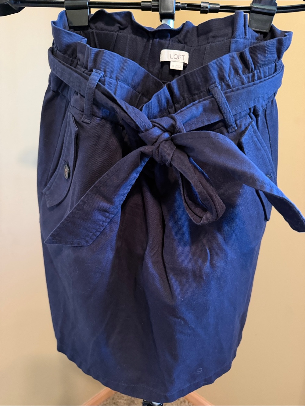 LOFT Navy Paperbag Tie-Waist Skirt